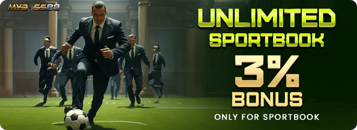 MyBoss88 Unlimited Sportbook Bonus 3 percent promotion banner Malaysia