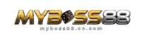 MYBOSS88.CO.COM logo featuring bold gold and silver metallic 3D typography with a black and gold dice icon in the center.