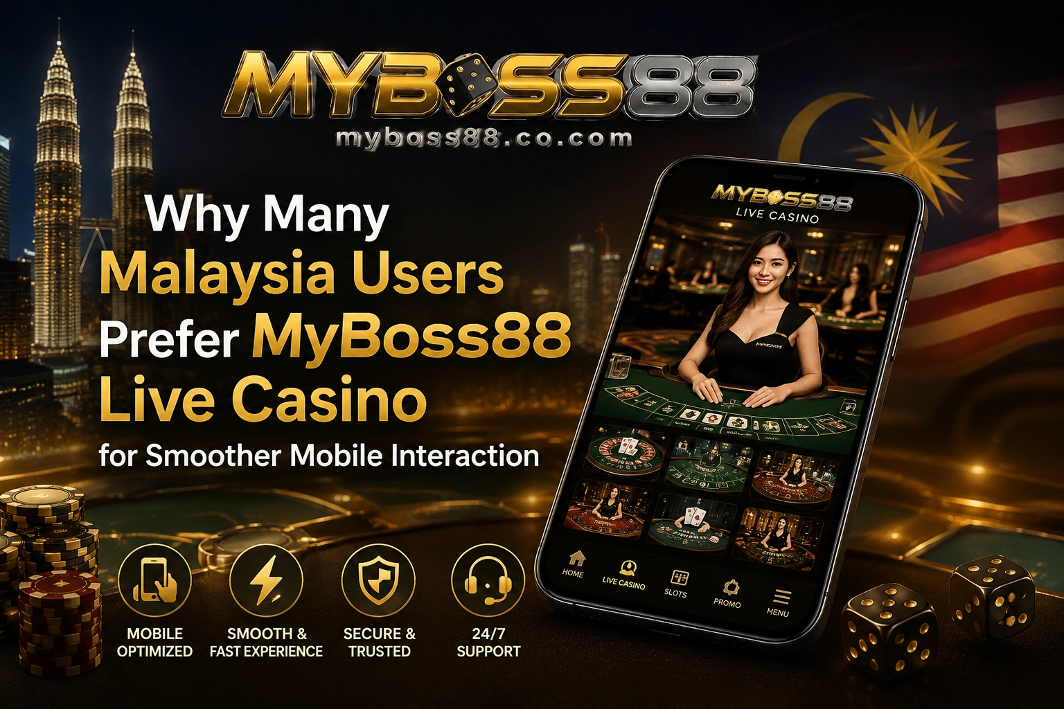 MyBoss88 live casino mobile experience in Malaysia with smooth gameplay, responsive smartphone interface, and optimized live dealer interaction.
