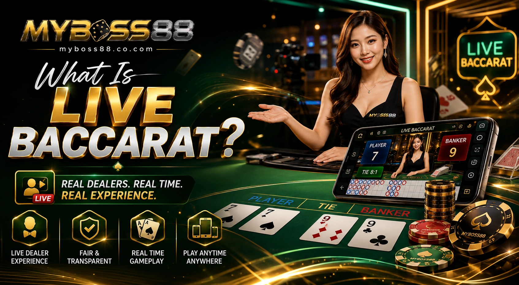 What is live baccarat MyBoss88 guide featuring live dealer casino gameplay and real-time baccarat streaming