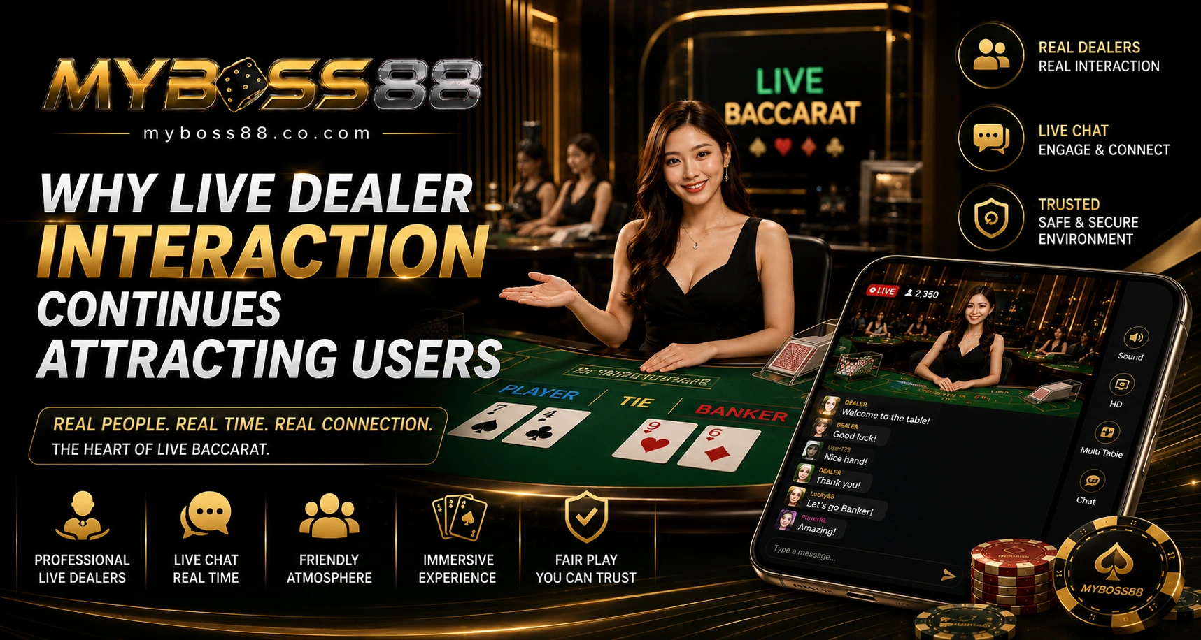 MyBoss88 live dealer interaction baccarat Malaysia with real-time chat and professional dealers